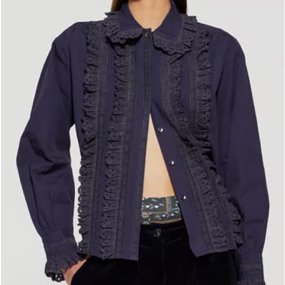 NWT $332 Antik Batik Navy Diane Big Long Sleeve Blouse - Picture 2 of 10